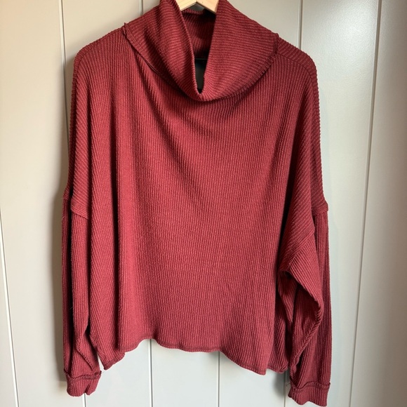 BKE Buckle Brushed Knit Ribbed Turtleneck Red Rust Color Size Small Open Back - Picture 4 of 11